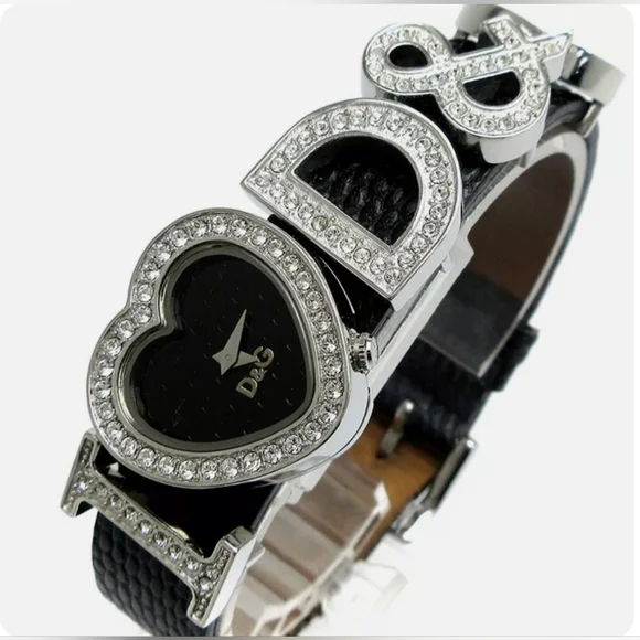 ✨️ DOLCE & GABBANA I LOVE D&G BLACK LEATHER HEART RHINESTONE WATCH✨️ - Picture 9 of 9